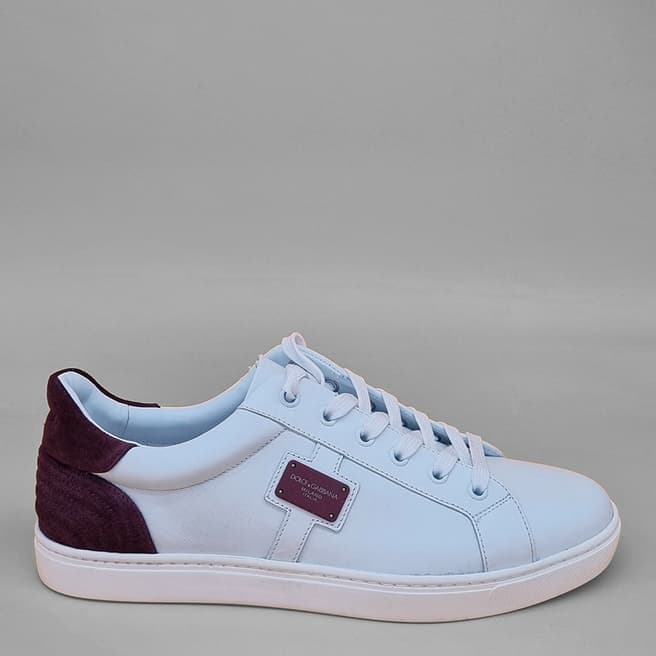 Dolce & Gabbana White & Burgundy Leather Low Top Sneaker