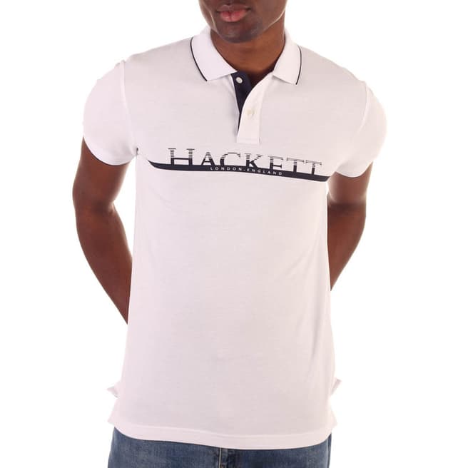 Hackett London White Strip Logo Cotton Polo Shirt