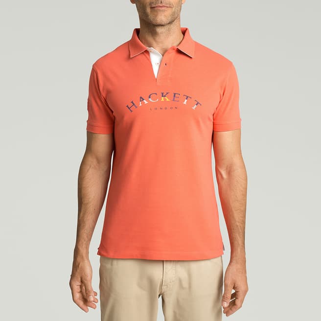 Hackett London Orange Chest Logo Cotton Polo Shirt