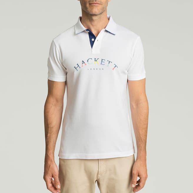 Hackett London White Chest Logo Cotton Polo Shirt
