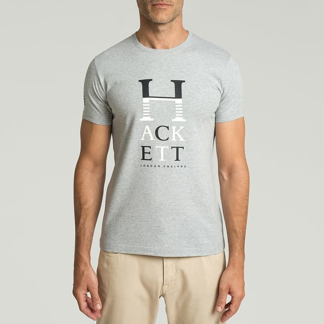 Hackett London Grey Stacked Logo Cotton T-Shirt