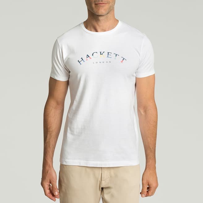 Hackett London White Coloured Logo Cotton T-Shirt