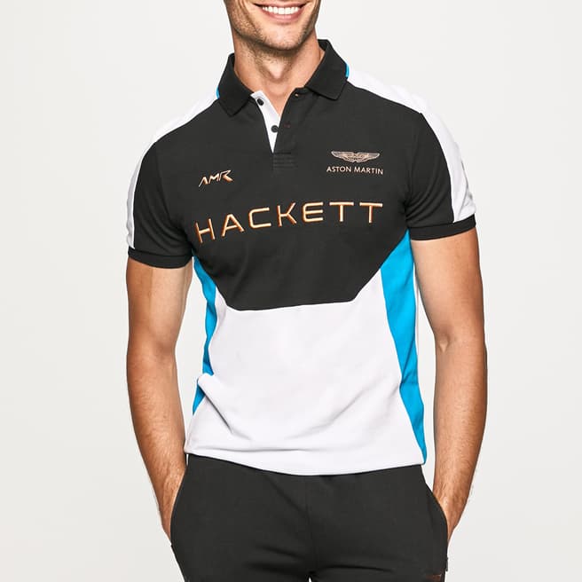 Hackett London Black AMR Colour Block Cotton Blend Polo Shirt