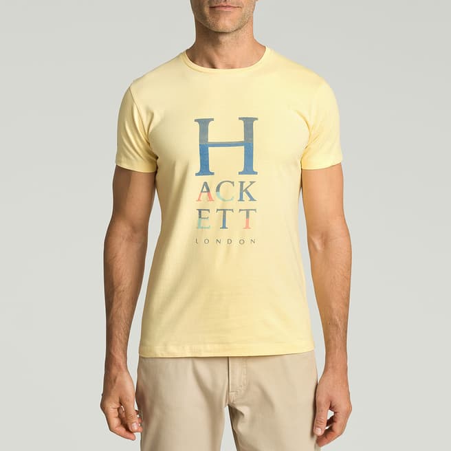 Hackett London Yellow Stacked Logo Cotton T-Shirt