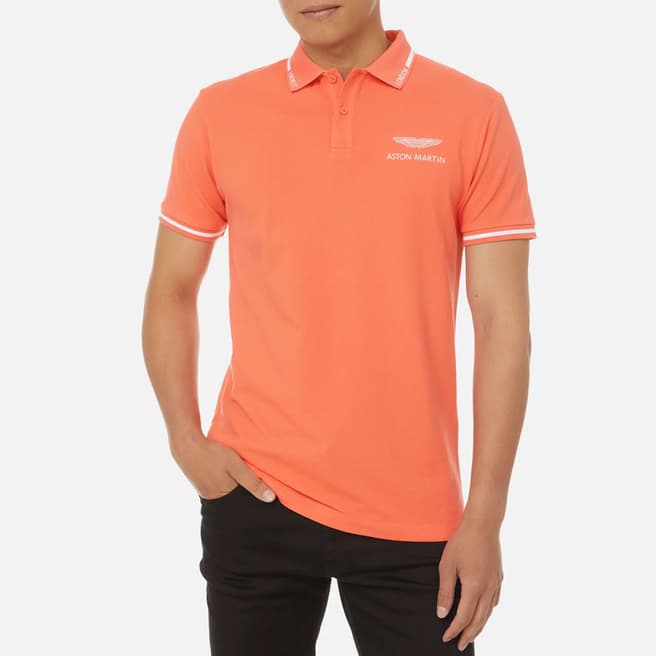 Hackett London Orange AMR Colour Block Cotton Polo Shirt