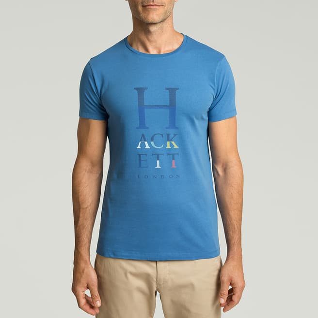 Hackett London Blue Stacked Logo Cotton T-Shirt