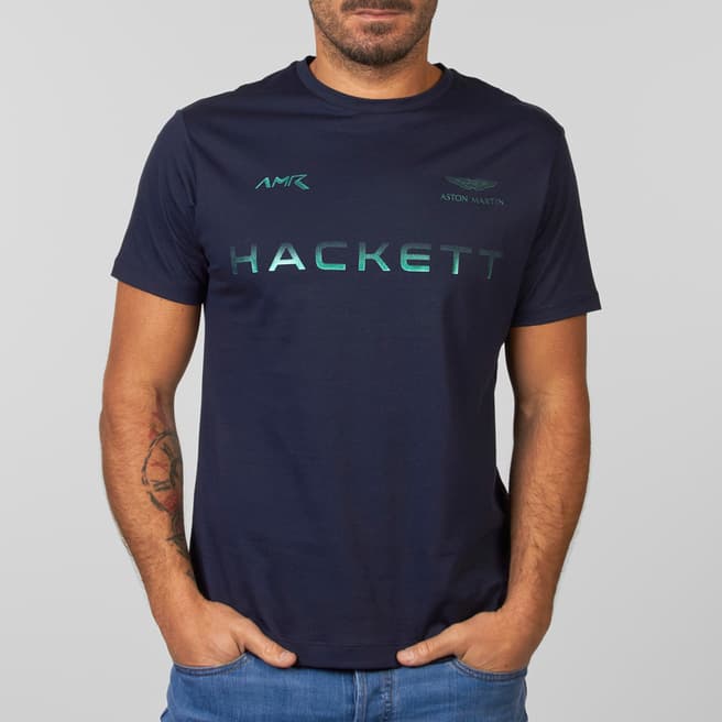 Hackett London Navy AMR Contrast Logo Cotton T-Shirt