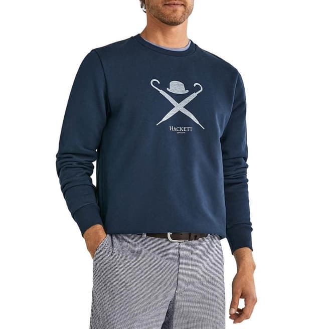 Hackett London Blue Classic Logo Cotton Sweatshirt