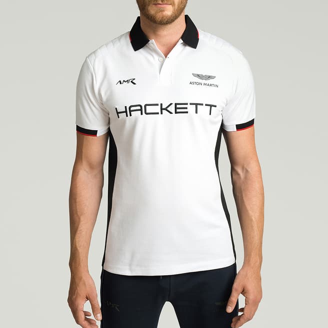 Hackett London White AMR Contrast Back Cotton Blend Polo Shirt