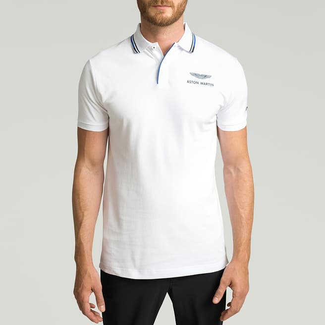 Hackett London White AMR Tipped Collar Cotton Polo Shirt