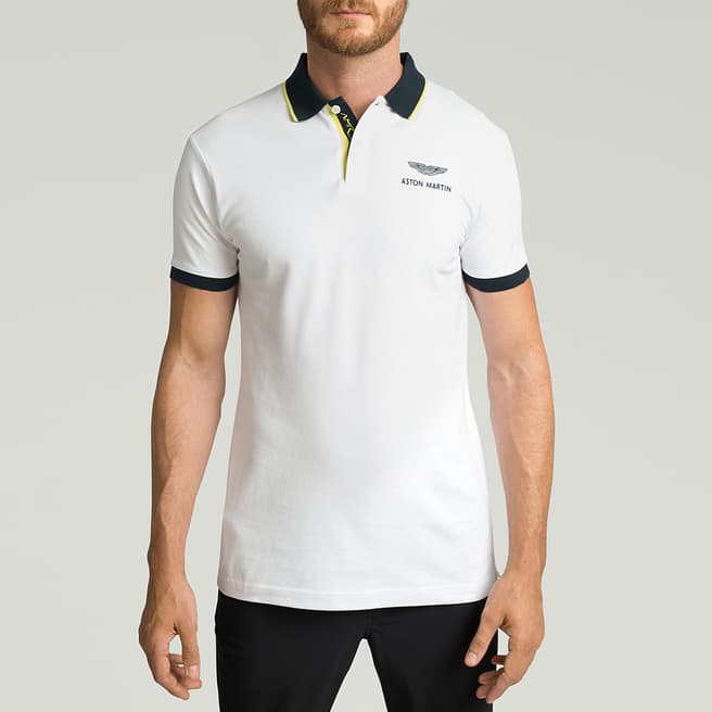 Hackett London White AMR Tipped Contrast Cotton Polo Shirt