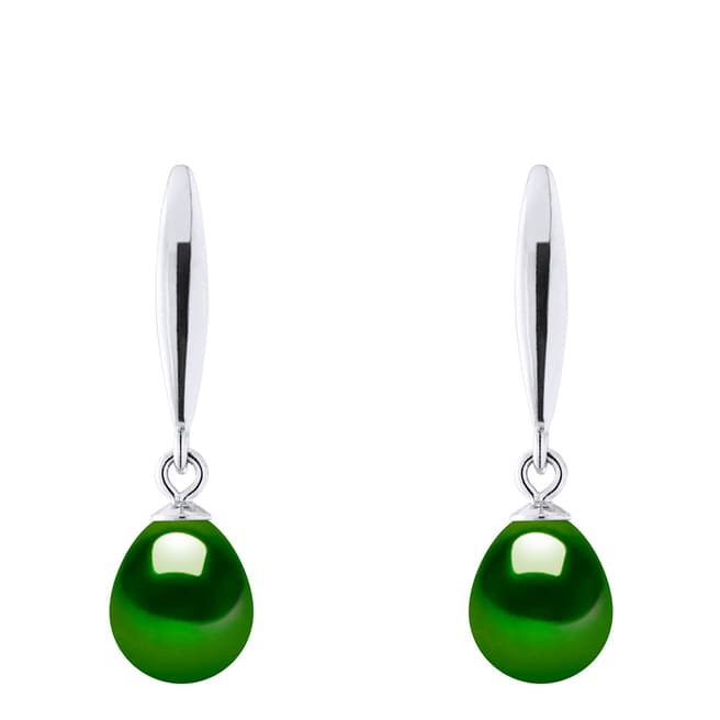 Atelier Pearls Silver/Malachite Green Real Cultured Freshwater Pearl Earrings