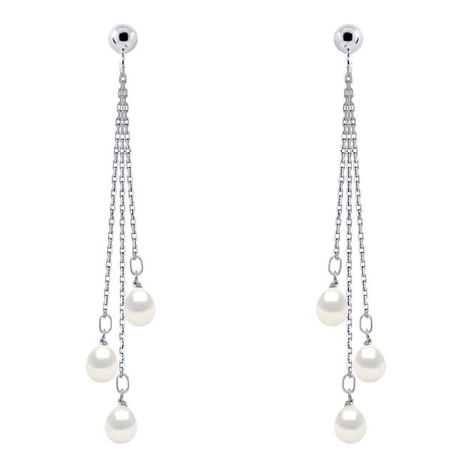 Atelier Pearls Silver/White 3 Real Cultured Freshwater Pearl Hanging Earrings