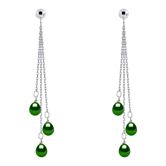 Atelier Pearls Silver/Green 3 Real Cultured Freshwater Pearl Hanging Earrings