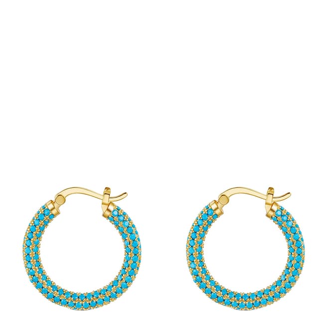 Liv Oliver 18K Gold Multi Pave Turquoise Hoop Earrings