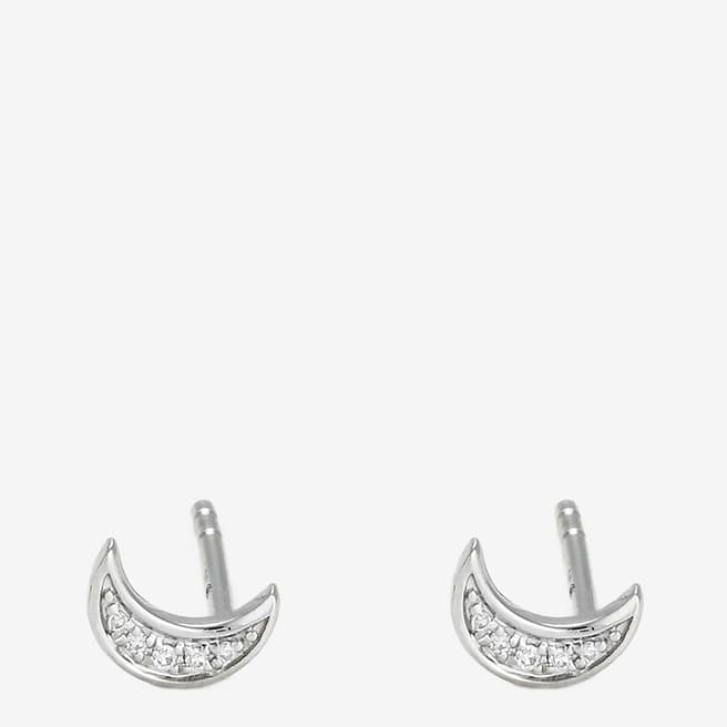 Le Diamantaire Silver Crescent Moon Diamond Embellished Earrings