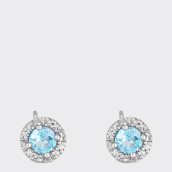 Le Diamantaire Silver/Blue Diamond Embellished Round Stud Earrings