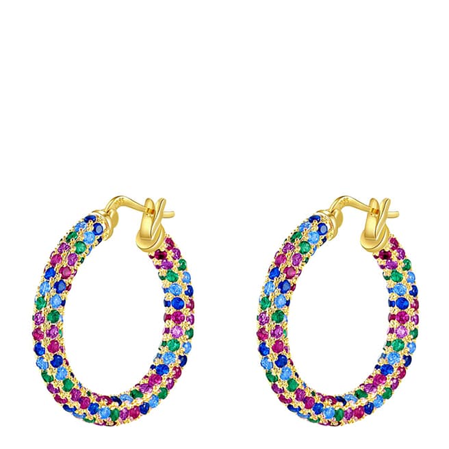 Liv Oliver 18K Gold Multi Color Pave Hoop Earrings