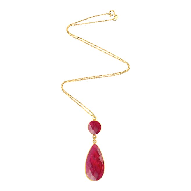 Liv Oliver 18K Gold Ruby Double Drop Necklace