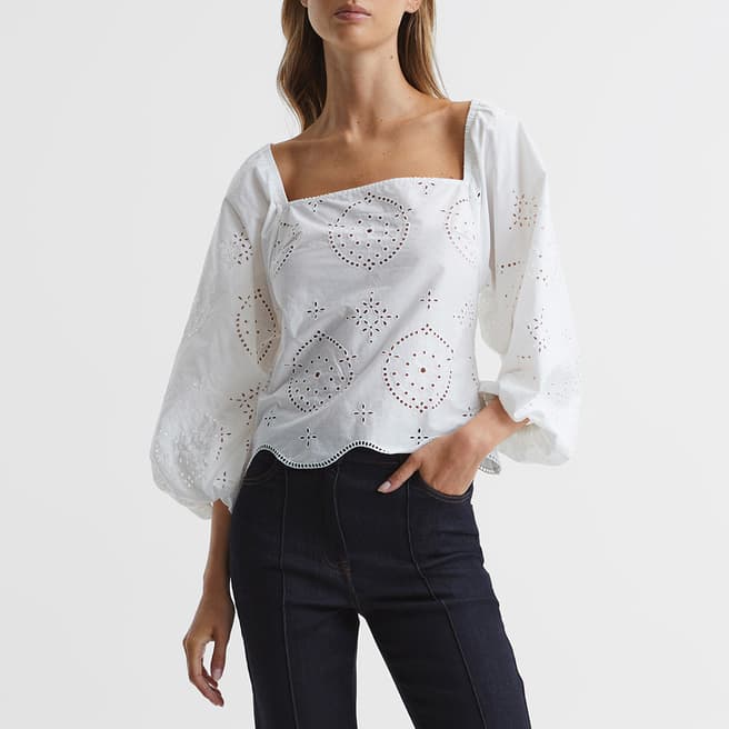 Reiss White Becci Embroidered Top