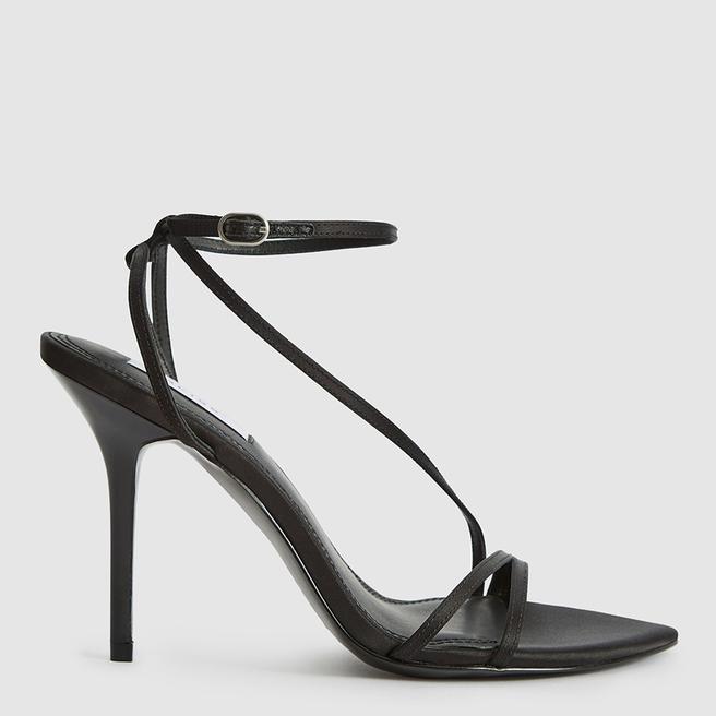 Reiss Black Adela Textured Strappy Heels