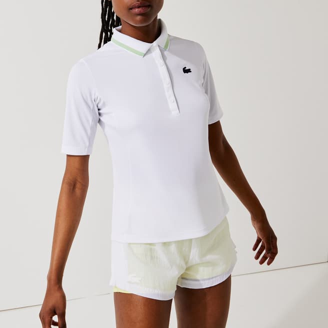 Lacoste White Cotton Branded Polo Shirt