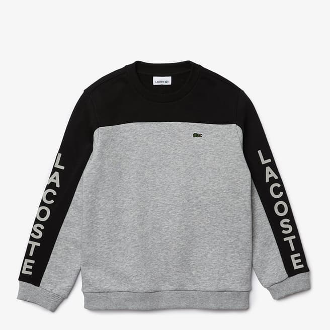 Lacoste Teen Boy's Grey Contrast Sleeves Cotton Blend Sweatshirt