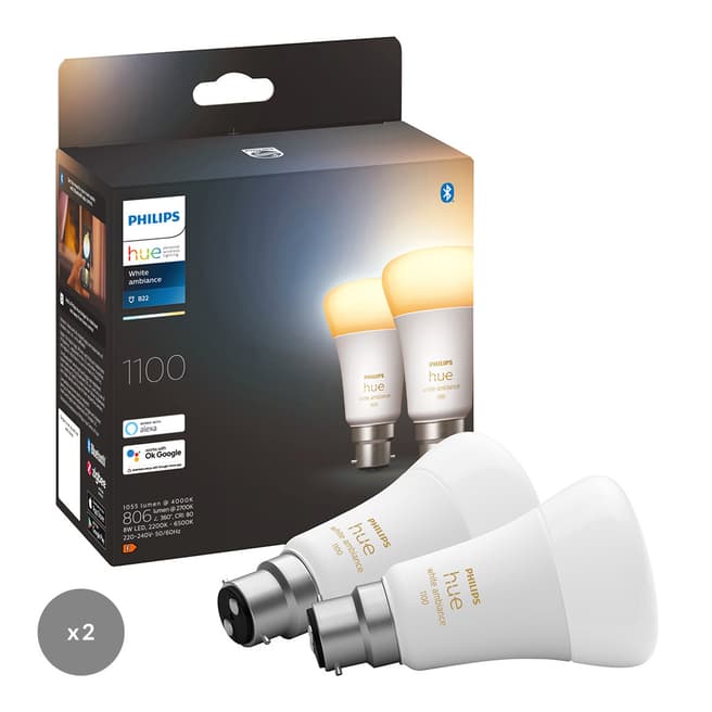 Philips Hue Set of 4 White Ambiance Smart LED B22 Bulbs with Bluetooth 