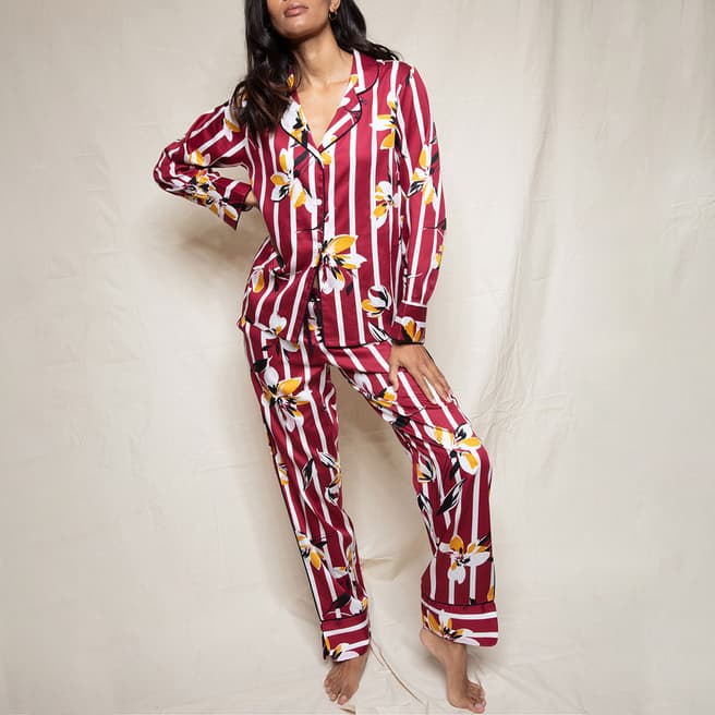 Fable & Eve Fable & Eve Burgundy Floral Stripe Pyjama Set