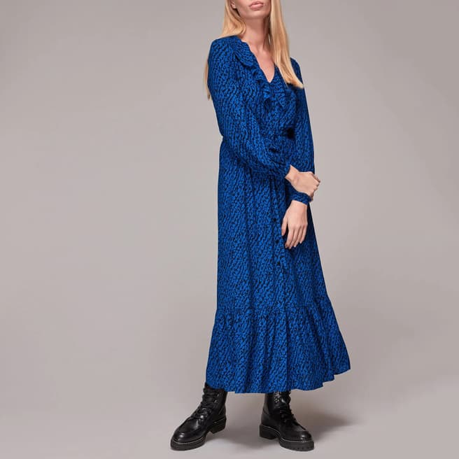 WHISTLES Blue Printed Midi Dress
