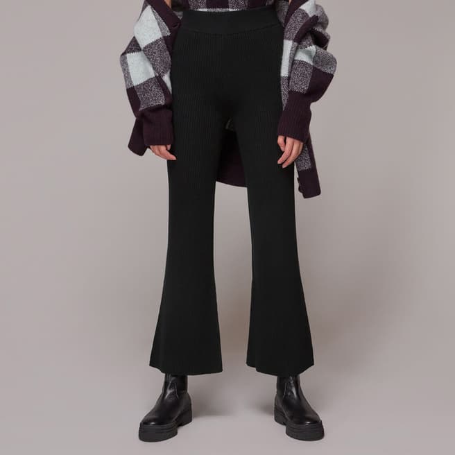 WHISTLES Black Ribbed Flared Trousers