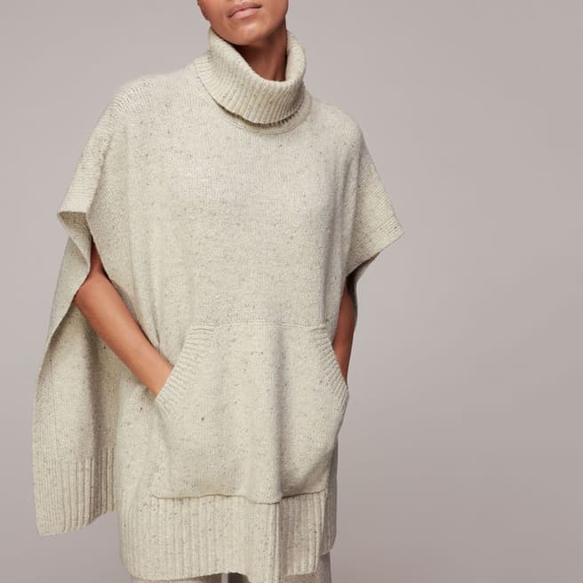 WHISTLES Ivory Wool Blend Knit Cape