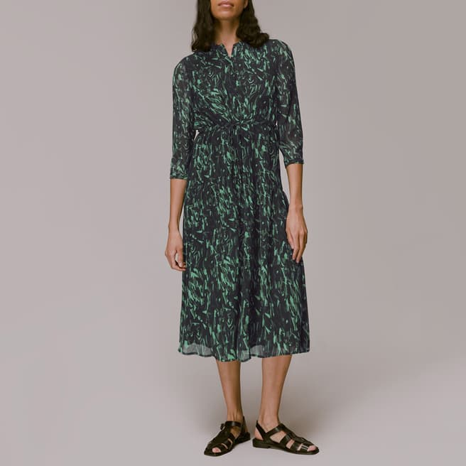 WHISTLES Green Abstract Print Midi Dress