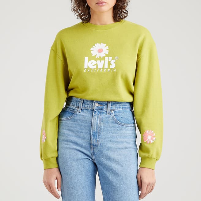 Levi's Green Flower Logo Cropped Sweatshirt