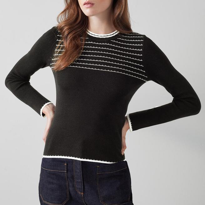L K Bennett Black Striped Donna Wool Jumper