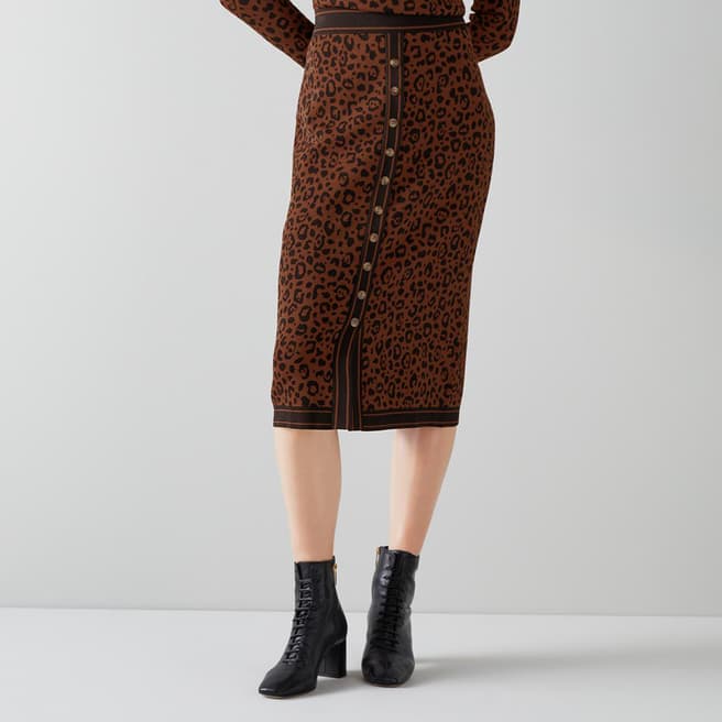 L K Bennett Multi Leopard Lea Skirt