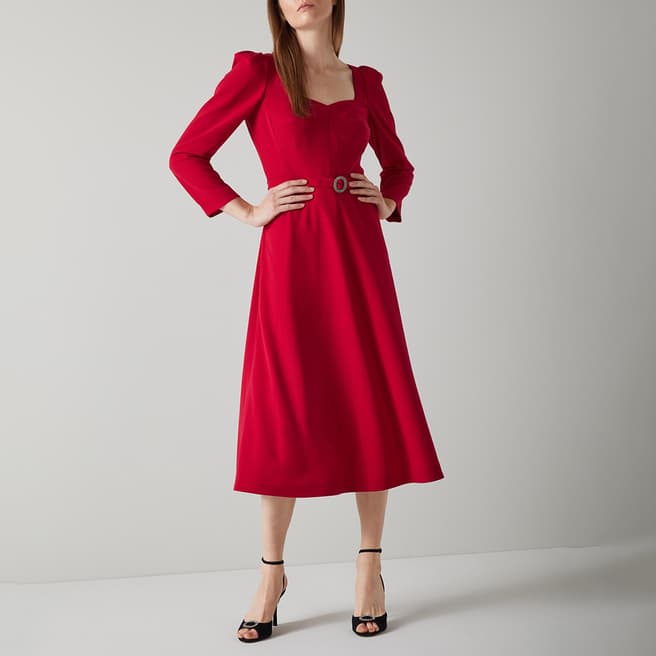 L K Bennett Red Katerina Belted Dress
