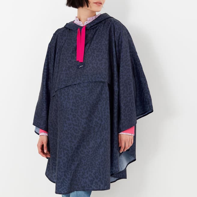 Joules Navy Leopard Packable Poncho 