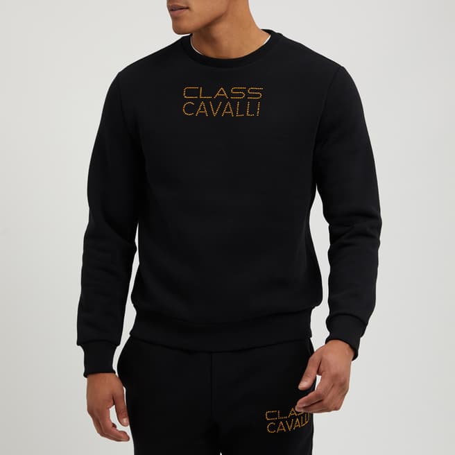 Cavalli Class Black Printed Logo Cotton Sweatshirt