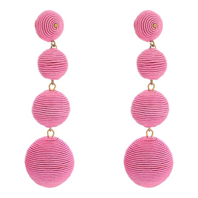 Kenneth Jay Lane Pink Thread Matte Wrapped Ball With Dome Top Earrings 