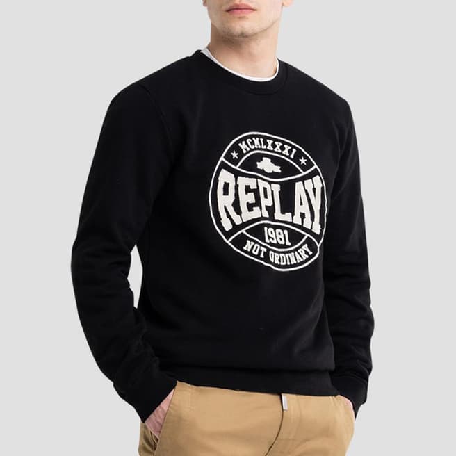 Replay Black College Cotton Sweatshirt