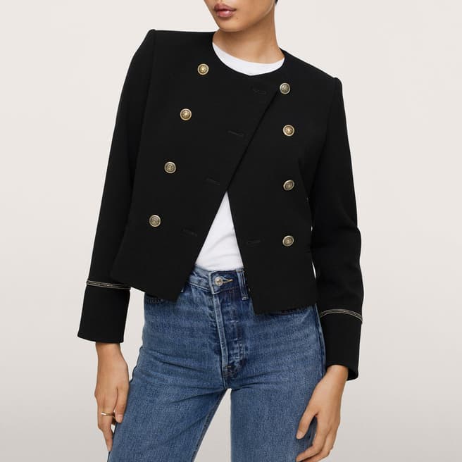 Mango Black Double-Breasted Buttoned Blazer