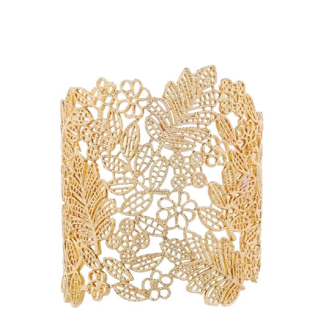 Liv Oliver 18K Gold Cut Out Floral Cuff Bracelet
