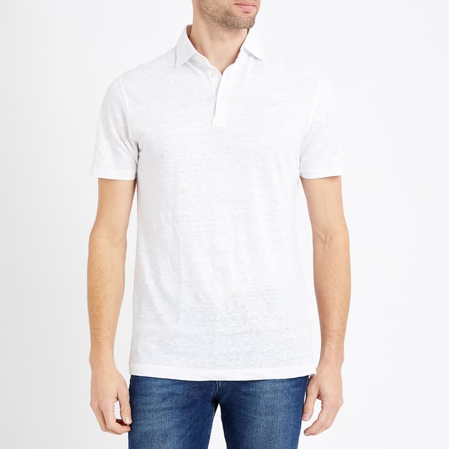 Hackett London White Short Sleeve Linen Polo Shirt