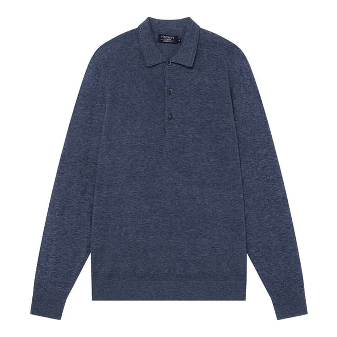 Hackett London Blue Long Sleeve Cotton Polo Shirt