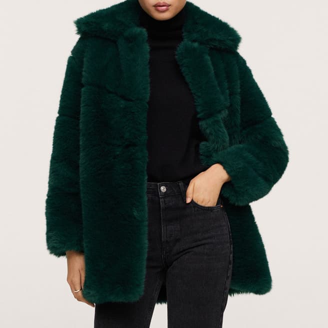 Mango Dark Green Oversized Faux-Fur Coat