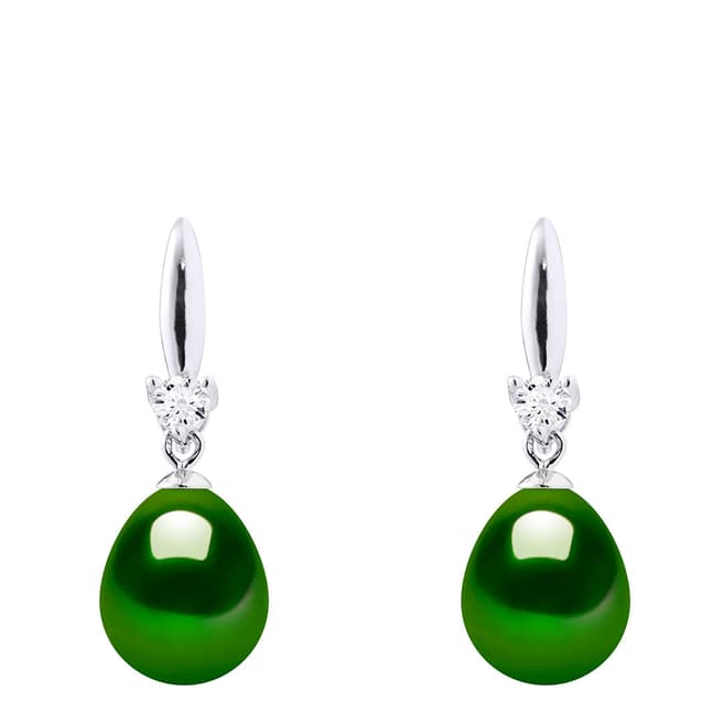 Mitzuko Silver/Malachite Green Real Cultured Freshwater Pearl Earrings