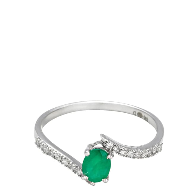 Le Diamantaire Silver/Emerald Stone Ring