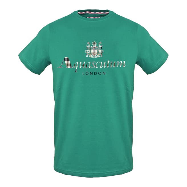 Aquascutum Green Check Logo Cotton T-Shirt