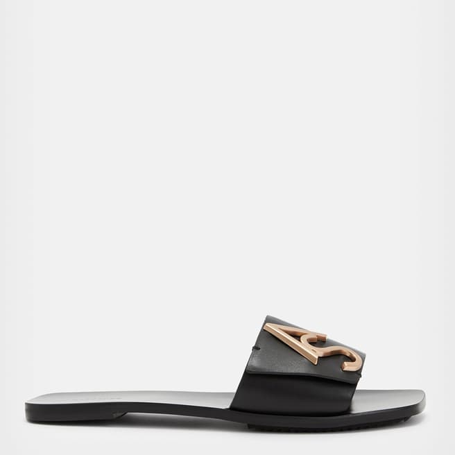 AllSaints Black Leather Klara Slide Sandals